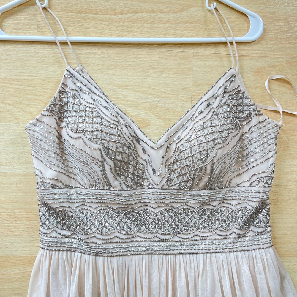 Adrianna Papell beaded nude spaghetti strap wedding bridesmaid prom dress size 6 - Picture 3 of 6